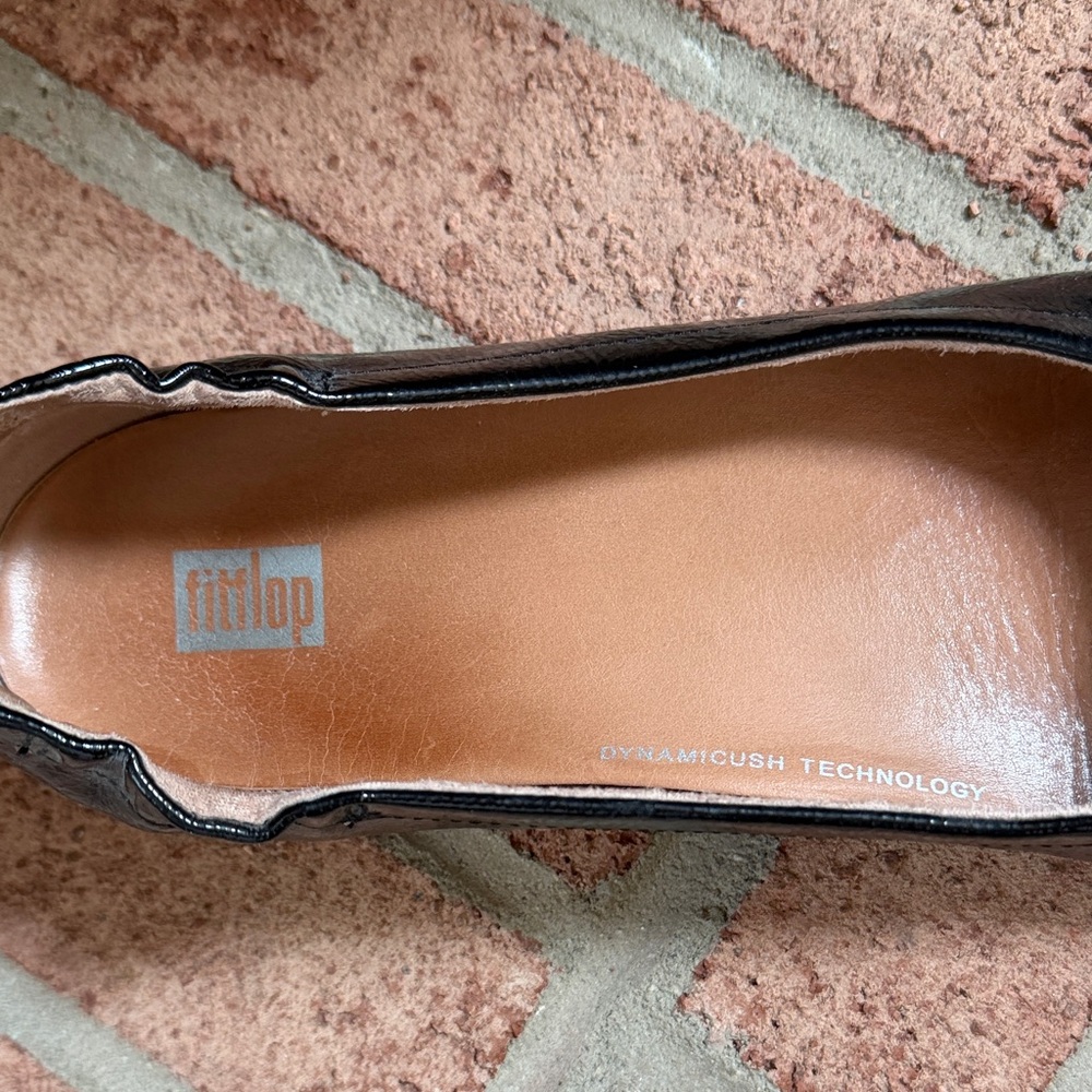 Fitflop Black Patent Ballet Flats with Cushioned Insole - Picture 2 of 10